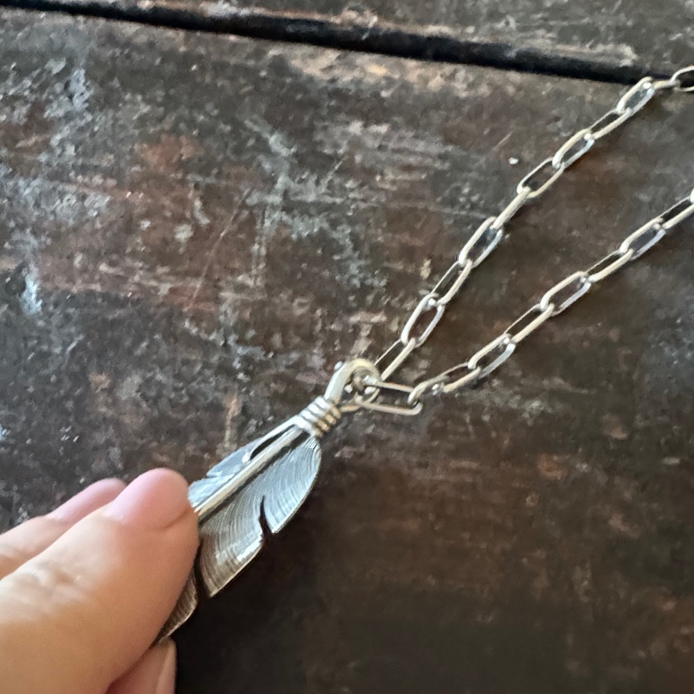 Native made Feather Pendant with Golden Hills stone - artist Lena Platero - Picture 2 of 5